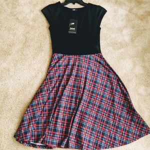 Knee length skater style plaid dress
